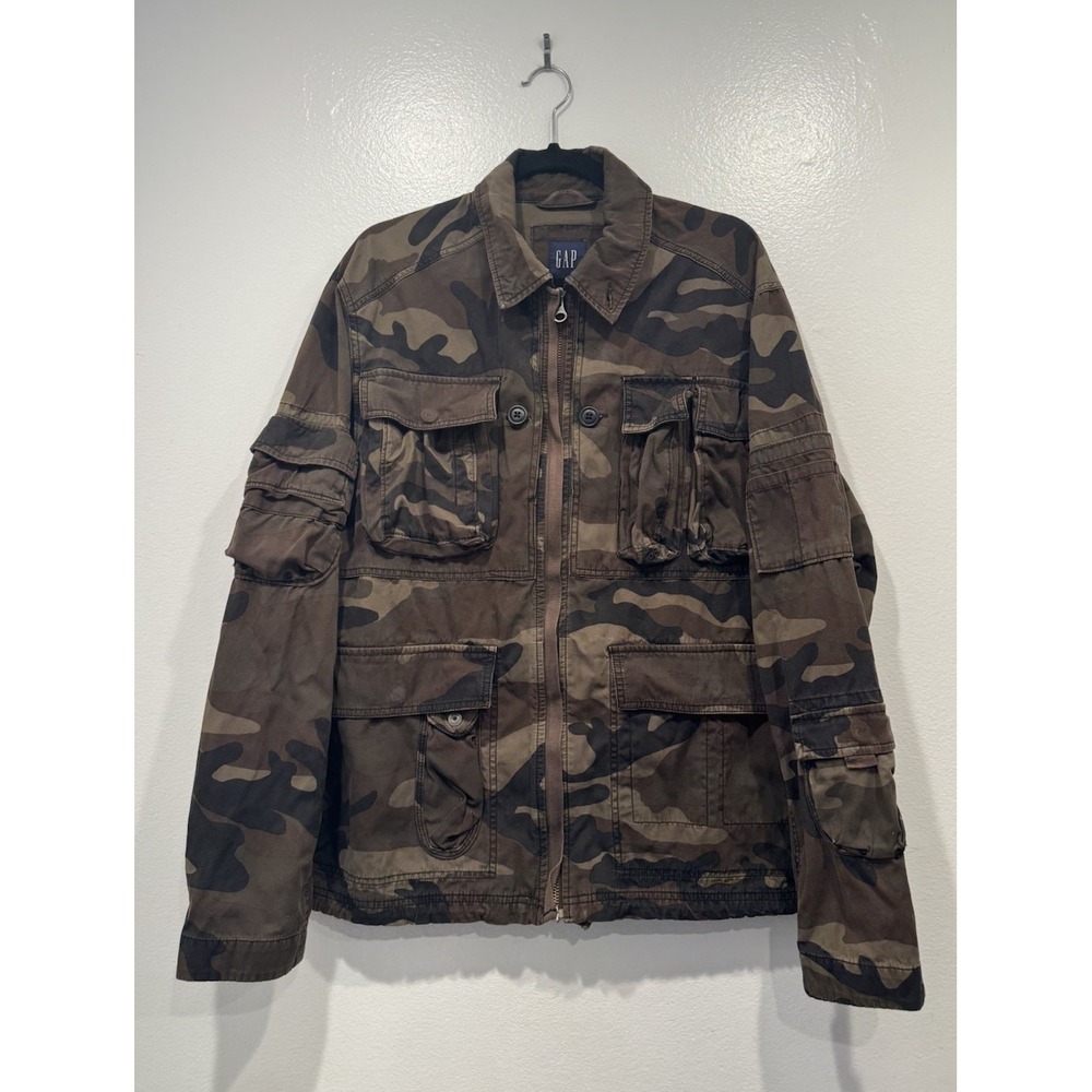 Vintage GAP Jacket Mens Large Camo Military Field Cargo Utility Heavy Duty Y2K